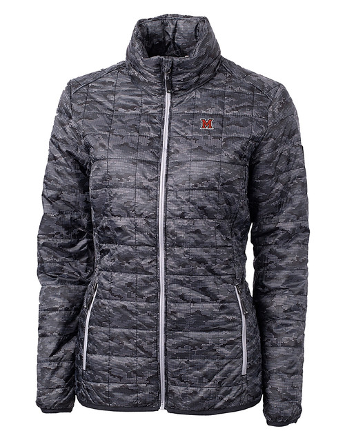 Miami University RedHawks - Cutter & Buck Rainier PrimaLoft® Womens Eco Insulated Full Zip Printed Puffer Jacket BL_MANN_HG 