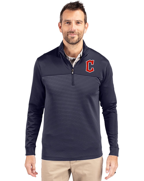 Cleveland Guardians - Cutter & Buck Traverse Stretch Eco Stripe Quarter Zip Mens Big and Tall Pullover Liberty Navy Front