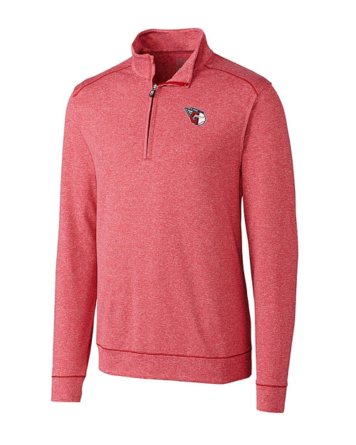 Cleveland Guardians Cutter & Buck Shoreline Heathered Quarter Zip Mens Big and Tall Pullover Cardinal Red Heather Mannequin