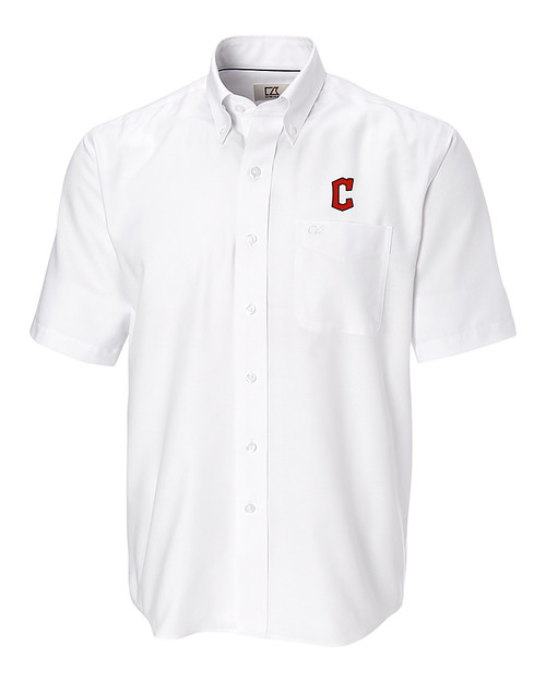 Cleveland Guardians - Cutter & Buck Epic Easy Care Nailshead Mens Big and Tall Short Sleeve Dress Shirt White Mannequin