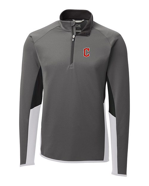 Cleveland Guardians - Cutter & Buck Traverse Colorblock Stretch Quarter Zip Mens Pullover Elemental Grey Mannequin