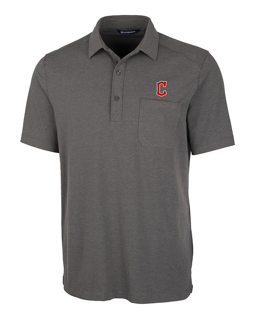 Cleveland Guardians - Cutter & Buck Advantage Tri-Blend Jersey Mens Pocket Polo Elemental Grey Heather Mannequin
