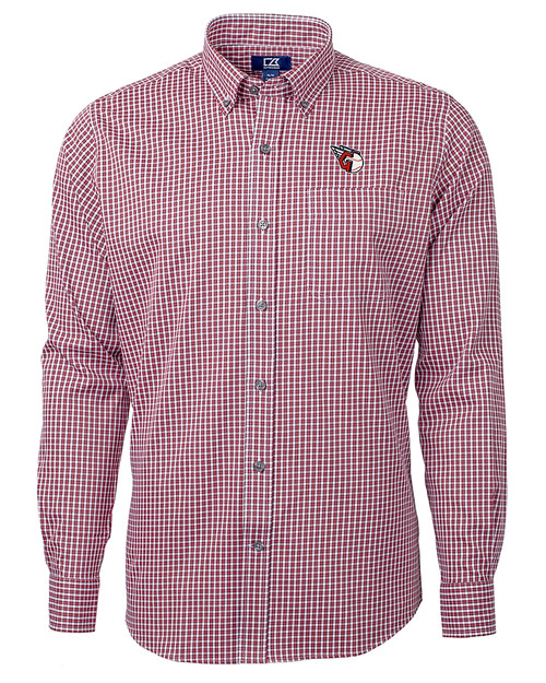 Cleveland Guardians Cutter & Buck Versatech Multi Check Stretch Mens Long Sleeve Dress Shirt Red Mannequin