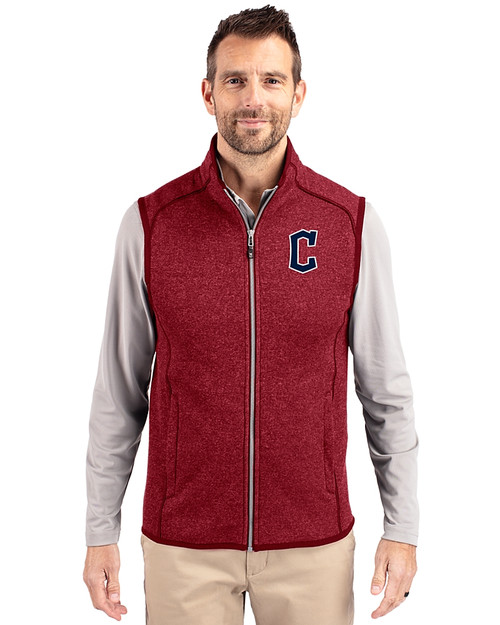 Cleveland Guardians - Cutter & Buck Mainsail Sweater-Knit Mens Full Zip Vest Cardinal Red Heather Front