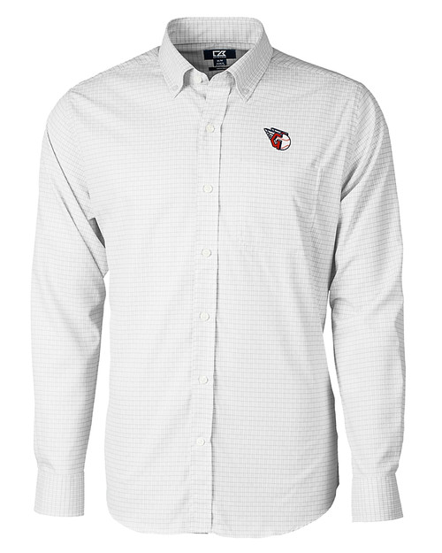Cleveland Guardians Cutter & Buck Versatech Tattersall Stretch Mens Big and Tall Dress Shirt Charcoal Mannequin