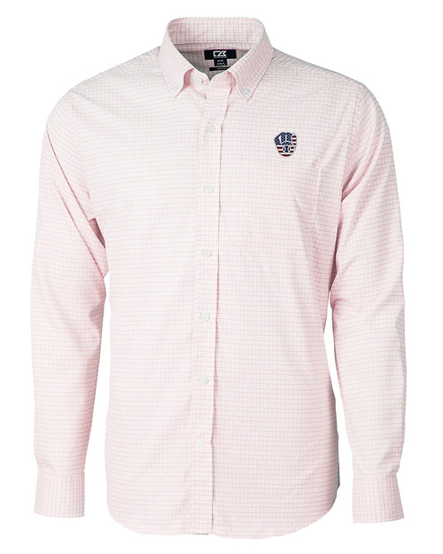 Milwaukee Brewers Stars & Stripes Cutter & Buck Versatech Tattersall Stretch Mens Long Sleeve Dress Shirt Red Mannequin