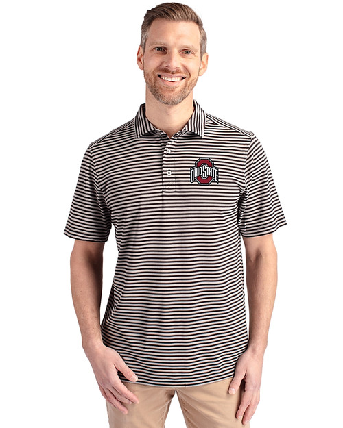 Ohio State Buckeyes- Cutter & Buck Virtue Eco Pique Stripe Recycled Mens Big and Tall Polo Black Front