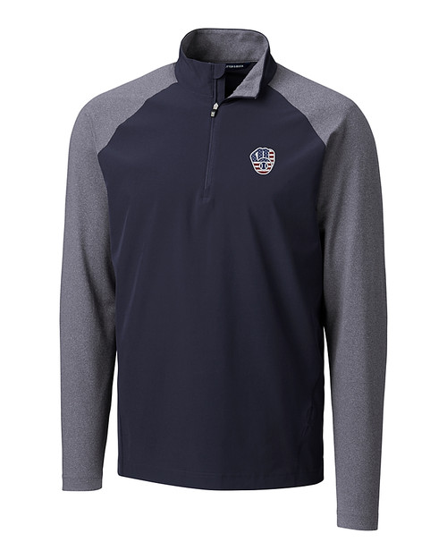 Milwaukee Brewers Stars & Stripes Cutter & Buck Response Lightweight Hybrid Quarter Zip Mens Pullover Windbreaker Liberty Navy Mannequin