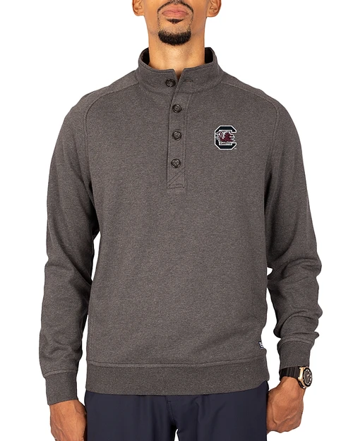 South Carolina Gamecocks Cutter & Buck Saturday Cotton Blend Mens Mock Pullover Sweatshirt Charcoal Heather Front