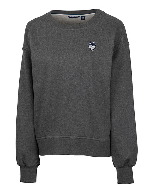 UConn Huskies - Cutter & Buck Saturday Cotton Blend Womens Crew Neck Sweatshirt Charcoal Heather Mannequin