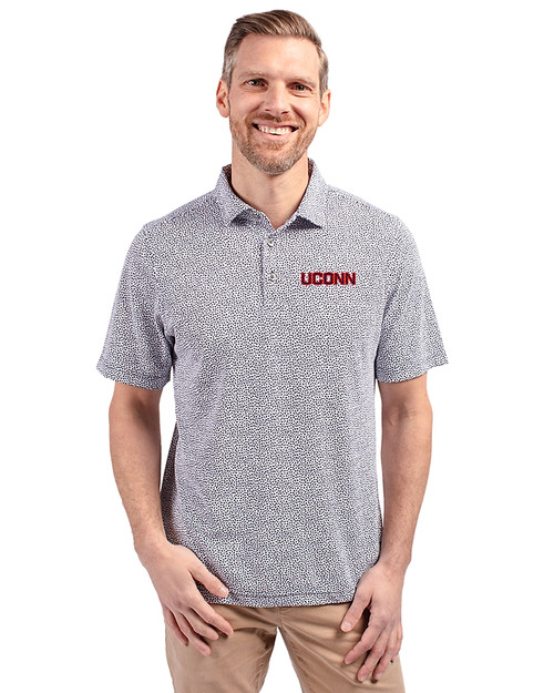 UConn Huskies Cutter & Buck Virtue Eco Pique Botanical Print Recycled Mens Polo Navy Blue Front