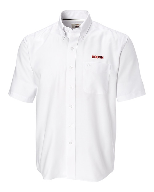 UConn Huskies Cutter & Buck Epic Easy Care Nailshead Mens Short Sleeve Dress Shirt White Mannequin