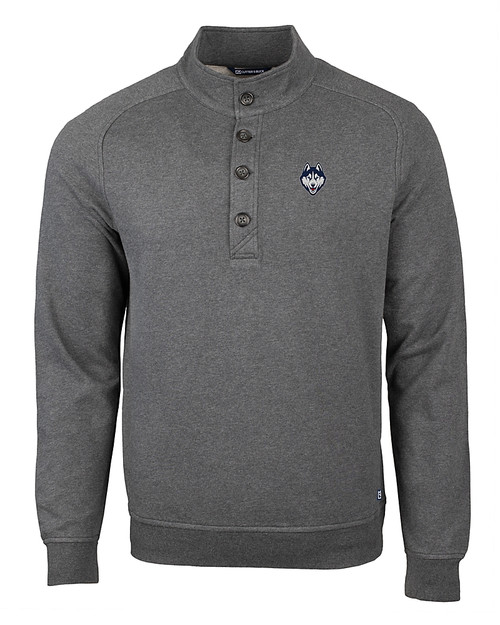 UConn Huskies - Cutter & Buck Saturday Cotton Blend Mens Big and Tall  Mock Pullover Sweatshirt Charcoal Heather Mannequin