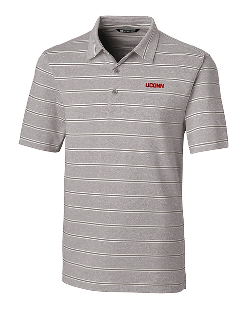 UConn Huskies Cutter & Buck Forge Epic Confidence Recycled Heathered Stripe Stretch Mens Polo Polished Medium Gray Mannequin