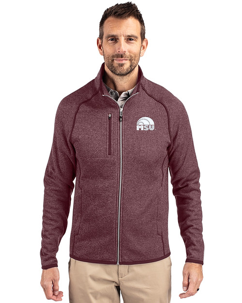 Mississippi State Bulldogs Vintage  - Cutter & Buck Mainsail Sweater-Knit Mens Full Zip Jacket Bordeaux Heather Front