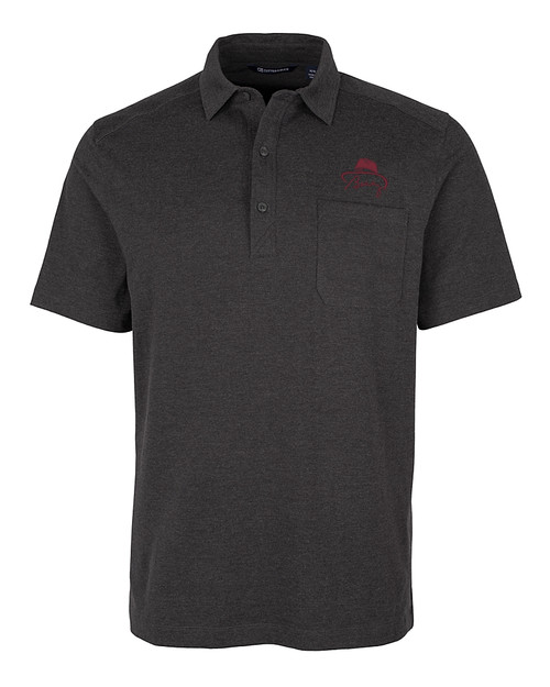 FSU Bobby Bowden Cutter & Buck Advantage Tri-Blend Jersey Mens Pocket Polo Black Heather Mannequin