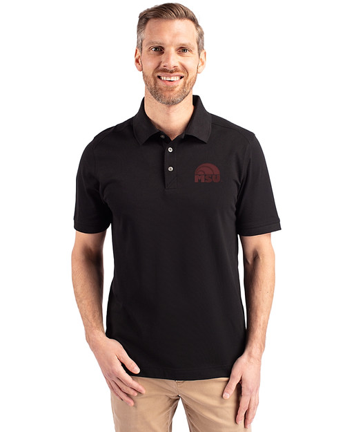 Mississippi State Bulldogs Vintage  - Cutter & Buck Advantage Eco Tri-Blend Pique Mens Polo Black Front