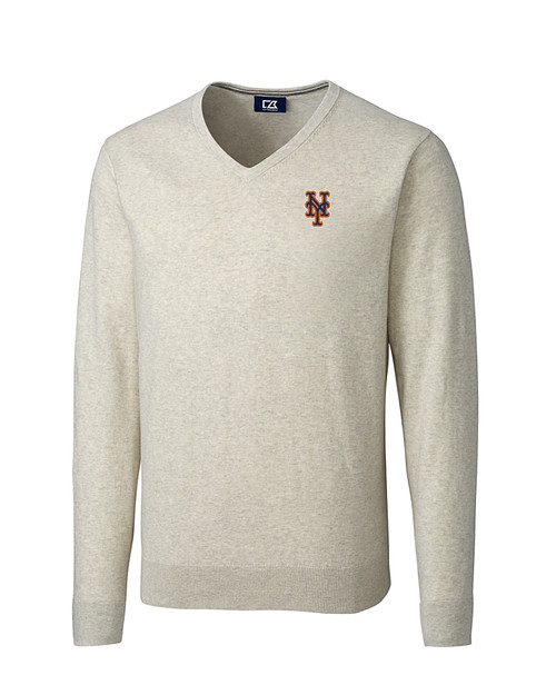 New York Mets Cutter & Buck Lakemont Tri-Blend Mens V-Neck Pullover Sweater Oatmeal Heather Mannequin
