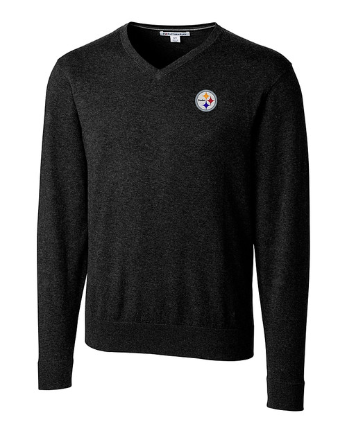 Pittsburgh Steelers Cutter & Buck Lakemont Tri-Blend Mens V-Neck Pullover Sweater Black Mannequin