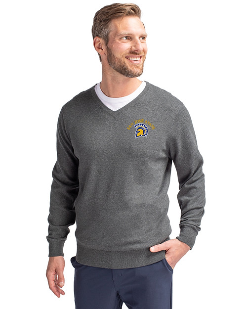 San Jose State Spartans Cutter & Buck Lakemont Tri-Blend Mens V-Neck Pullover Sweater Charcoal Heather Front