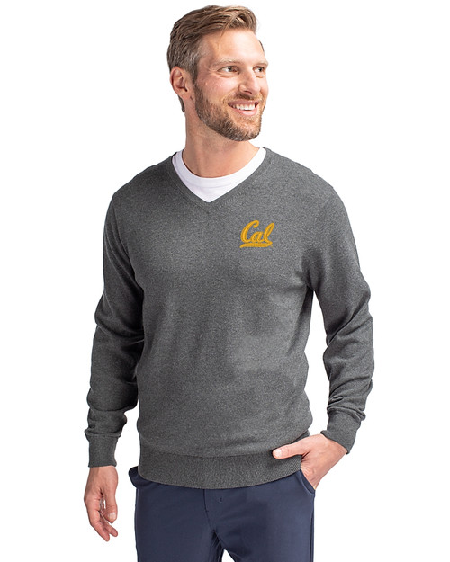 Cal Golden Bears Cutter & Buck Lakemont Tri-Blend Mens V-Neck Pullover Sweater Charcoal Heather Front