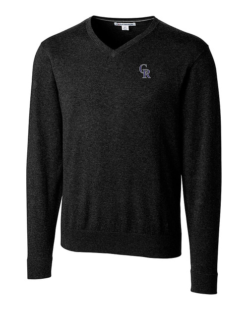 Colorado Rockies Cutter & Buck Lakemont Tri-Blend Mens Big and Tall V-Neck Pullover Sweater Black Mannequin