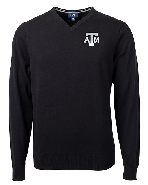 Texas A&M Aggies Cutter & Buck Lakemont Tri-Blend Mens Big and Tall V-Neck Pullover Sweater Black Mannequin