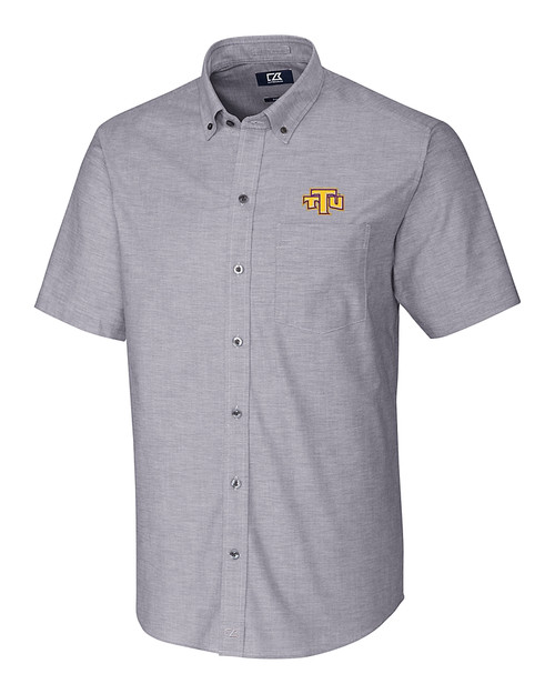 Tennessee Tech Golden Eagles Cutter & Buck Stretch Oxford Mens Big and Tall Short Sleeve Dress Shirt Charcoal Mannequin