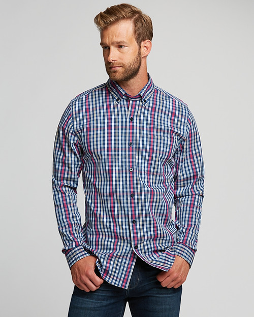 Cutter & Buck Anchor Double Check Plaid Mens Tailored Fit Shirt Embark Front