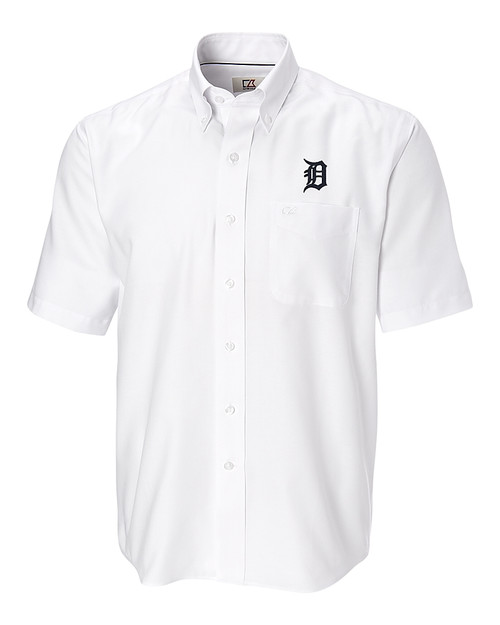 Detroit Tigers Cutter & Buck Epic Easy Care Nailshead Mens Short Sleeve Dress Shirt White Mannequin