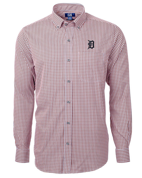 Detroit Tigers Cutter & Buck Versatech Multi Check Stretch Mens Big and Tall Long Sleeve Dress Shirt College Orange Mannequin