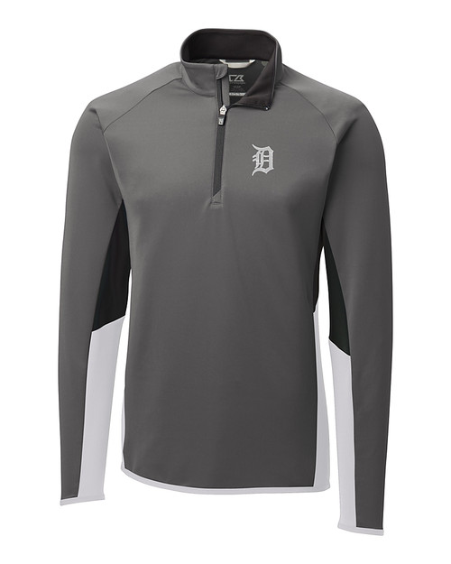 Detroit Tigers Cutter & Buck Traverse Colorblock Stretch Quarter Zip Mens Pullover Elemental Grey Mannequin
