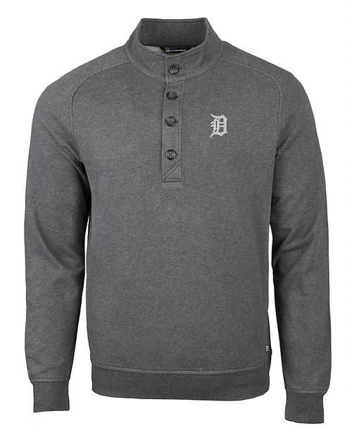 Detroit Tigers Cutter & Buck Saturday Cotton Blend Mens Mock Pullover Sweatshirt Charcoal Heather Mannequin