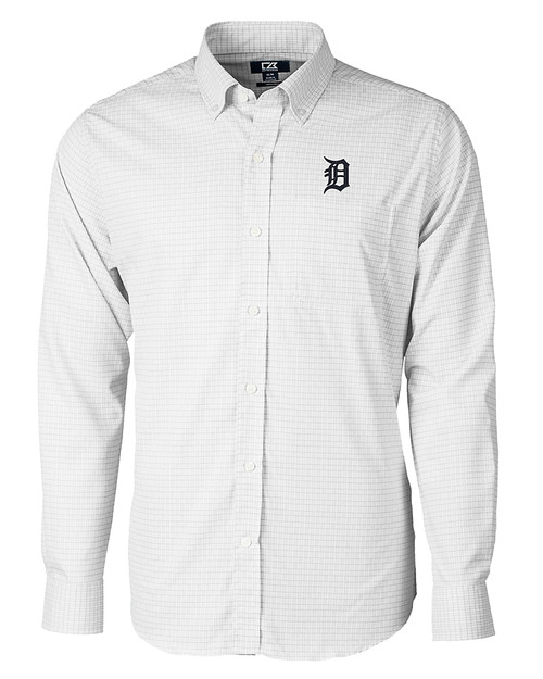 Detroit Tigers Cutter & Buck Versatech Tattersall Stretch Mens Long Sleeve Dress Shirt Charcoal Mannequin