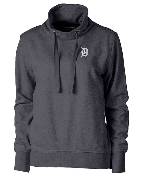 Detroit Tigers Cutter & Buck Saturday Cotton Blend Womens Funnel Neck Sweatshirt Charcoal Heather Mannequin