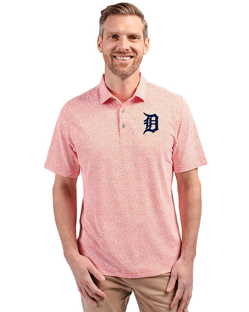 Detroit Tigers Cutter & Buck Virtue Eco Pique Botanical Print Recycled Mens Polo College Orange Front