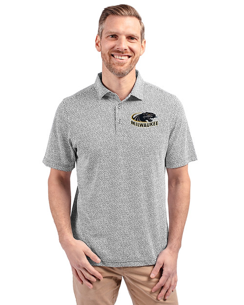 Wisconsin-Milwaukee Panthers Cutter & Buck Virtue Eco Pique Botanical Print Recycled Mens Polo Black Front