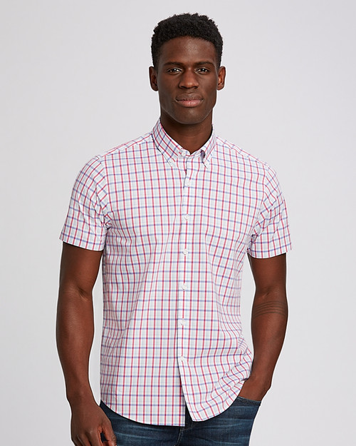 Cutter & Buck Soar Windowpane Plaid Mens Short Sleeve Shirt Embark Front