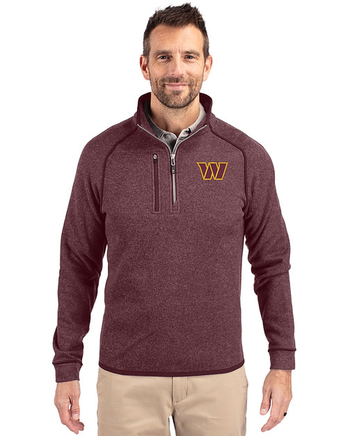 Washington Commanders Cutter & Buck Mainsail Sweater-Knit Mens Half Zip Pullover Jacket Bordeaux Heather Front