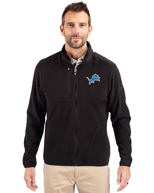 Detroit Lions Cutter & Buck Cascade Eco Sherpa Mens Big & Tall Fleece Jacket Black Front