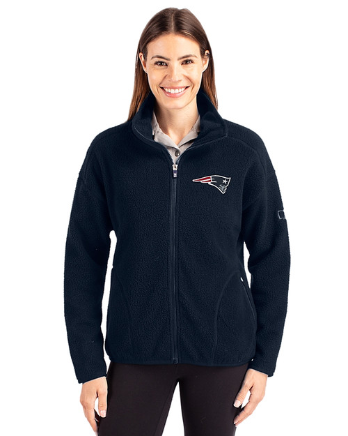 New England Patriots Cutter & Buck Cascade Eco Fleece Womens Full Zip Jacket Navy Blue Front