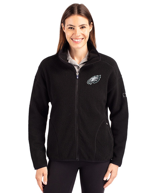 Philadelphia Eagles Cutter & Buck Cascade Eco Fleece Womens Full Zip Jacket Black Front