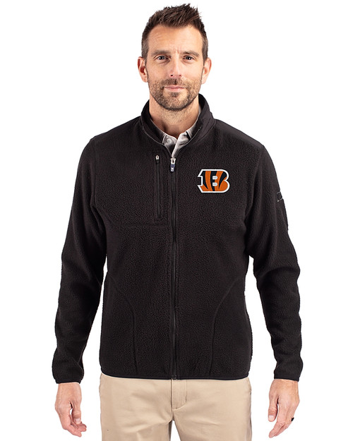 Cincinnati Bengals Cutter & Buck Cascade Eco Fleece Mens Full Zip Jacket Black Front