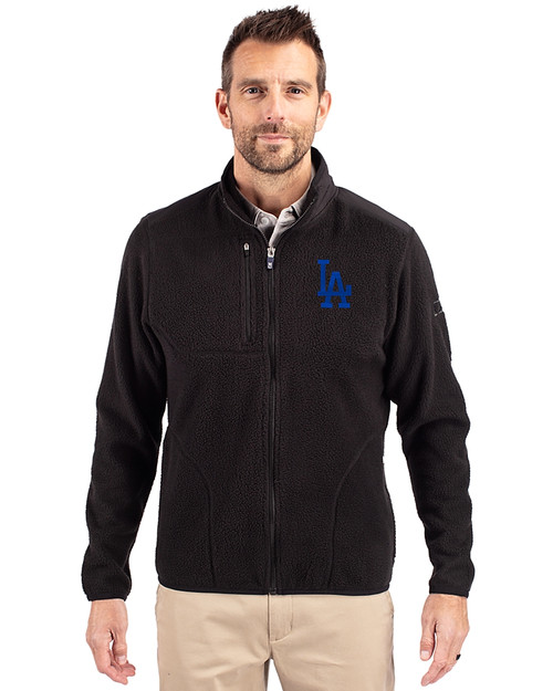 Los Angeles Dodgers Cutter & Buck Cascade Eco Sherpa Mens Big & Tall Fleece Jacket Black Front