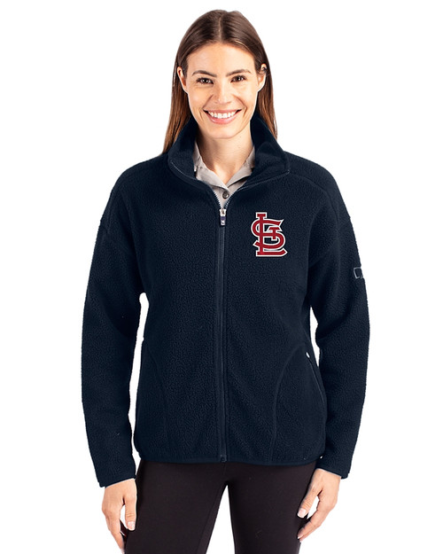 St. Louis Cardinals- Cutter & Buck Cascade Eco Fleece Womens Full Zip Jacket Navy Blue Front