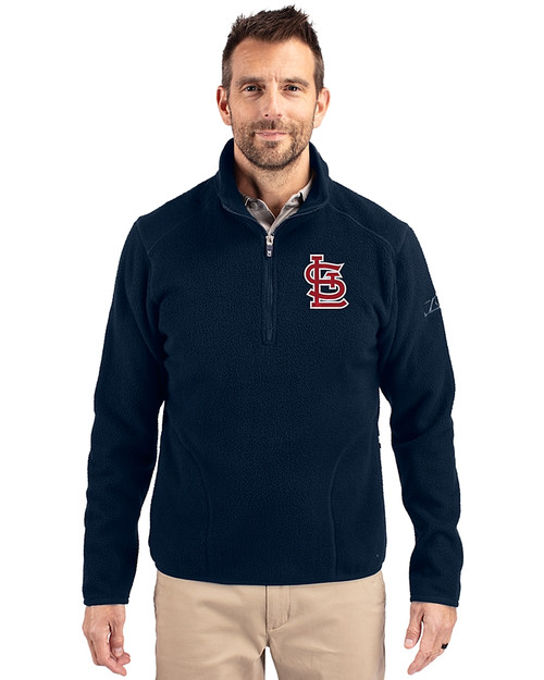 St. Louis Cardinals- Cutter & Buck Cascade Eco Sherpa Fleece Mens Big & Tall Quarter Zip Jacket Navy Blue Front