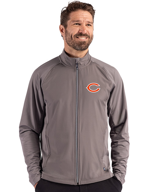 Chicago Bears Cutter & Buck Adapt Recycled Soft Knit Stretch Mens Big & Tall Hybrid Full Zip Jacket Elemental Grey Front