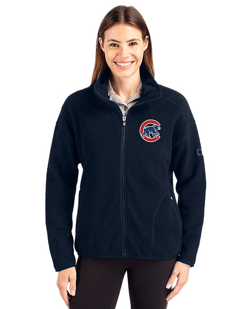 Chicago Cubs Cutter & Buck Cascade Eco Fleece Womens Full Zip Jacket Navy Blue Front