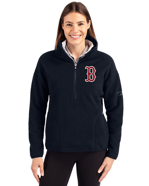 Boston Red Sox Cutter & Buck Cascade Eco Fleece Womens Pullover Jacket Navy Blue Front