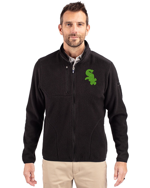 Chicago White Sox Cutter & Buck Cascade Eco Sherpa Mens Big & Tall Fleece Jacket Black Front
